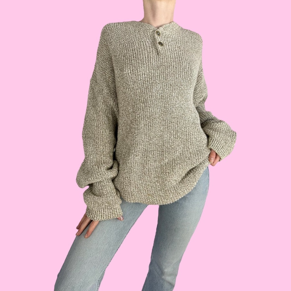 Vintage 90 Cream/Beige Knit Henley Grandpa Sweater